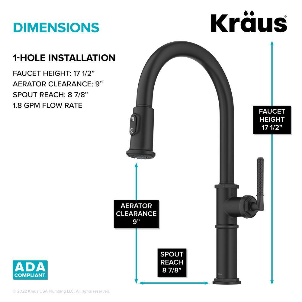 KRAUS Sellette Traditional Industrial Pull-Down Single Handle Kitchen Faucet in Matte Black KPF-4100MB