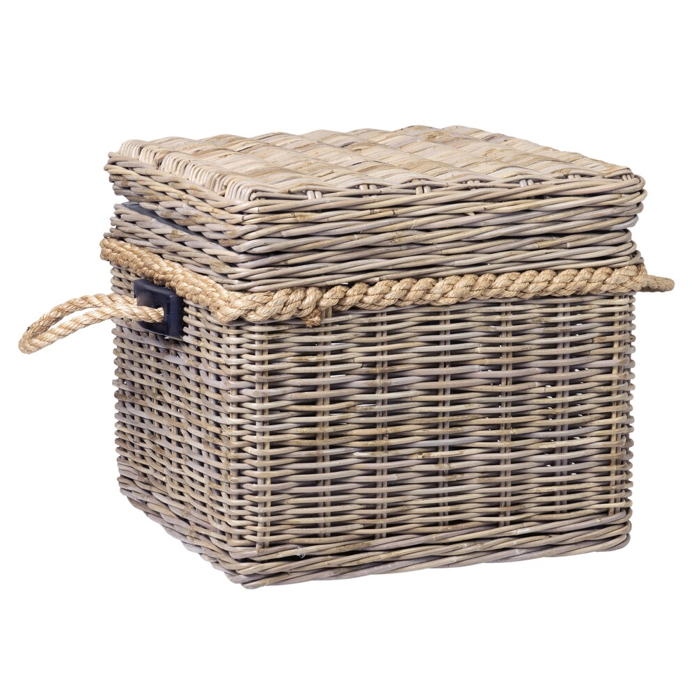 East at Main Antiqued Natural Rattan Storage Accent Table