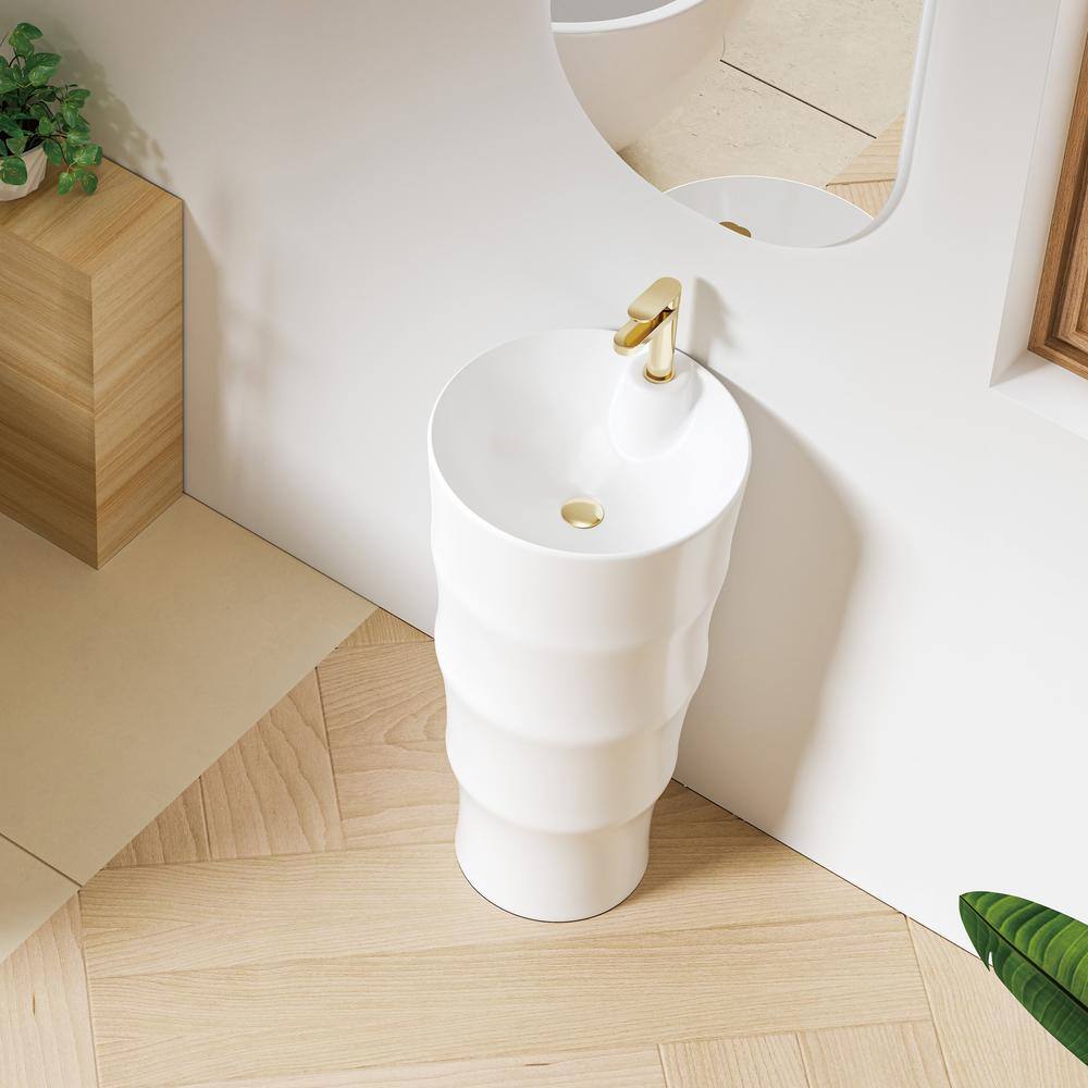 Eridanus Brooklyn Vitreous China 33 in. Circular Free-Standing Pedestal Sink with Faucet Hole in Crisp White ERI-PB-414