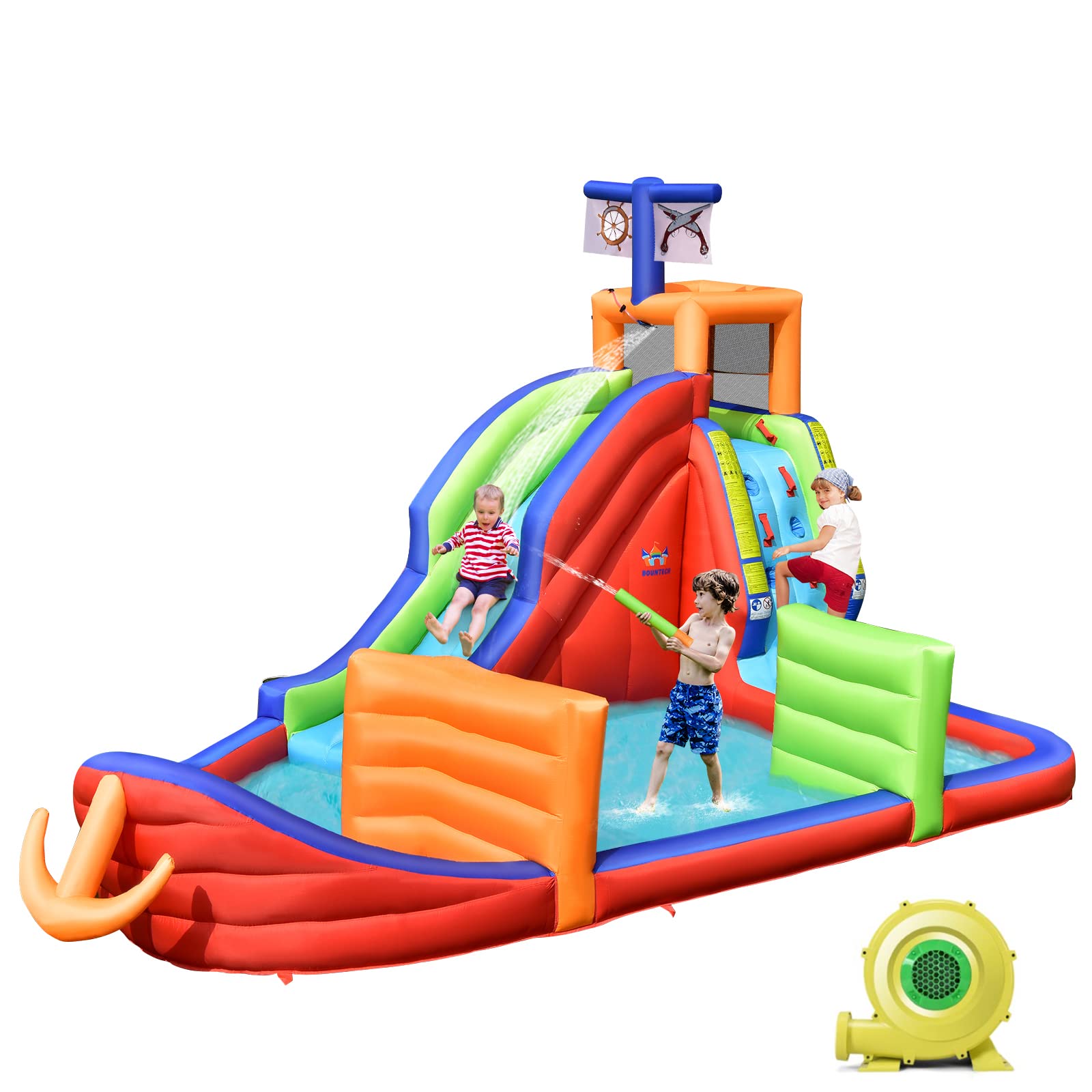 Costzon Inflatable Water Slide, 6-in-1 Pirate Ship Kids Giant Water Park