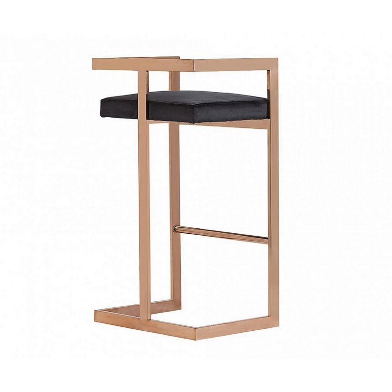 Bar Stool with Leatherette Padded Seat and Cantilever Base， Black and Gold