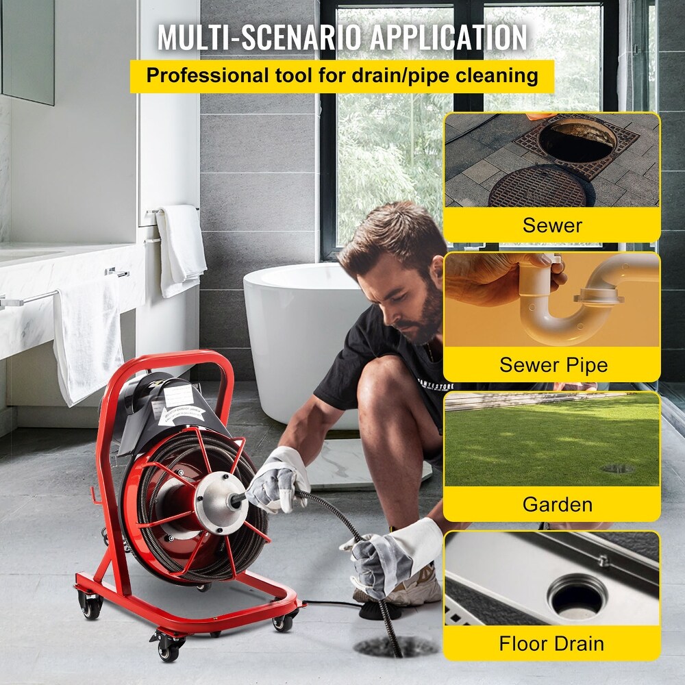VEVOR Drain Cleaner Machine fit 1 Inch/25MM to 4 Inch/100MM Pipes Portable Electric Drain Auger with Cutters Glove