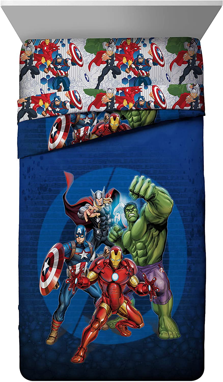 Marvel Avengers Blue Circle 4-Piece Twin Bed Set， 100% Microfiber， Blue， Kid's Superhero Bedding