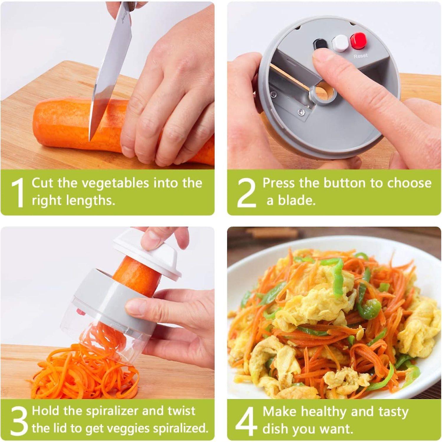 Handheld Spiralizer 4-in-1 Vegetable Spiralizer Slicer Food Cutter Hand Held Spiral Slicer Zucchini Noodle andveggie Pasta and Spaghetti Zoodle Maker