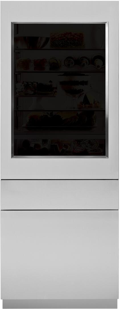 Monogram ZIW303NPPII + ZKGSN804NRH + ZKGC3H3PNSS 30 Inch Dual Zone Wine Cooler with 106 Bottle Capacity， Freezer Drawer， Convertible Drawer， LED Lighting and Full-extension Wine Racks， Statement Handle Kit， Stainless Steel Panels