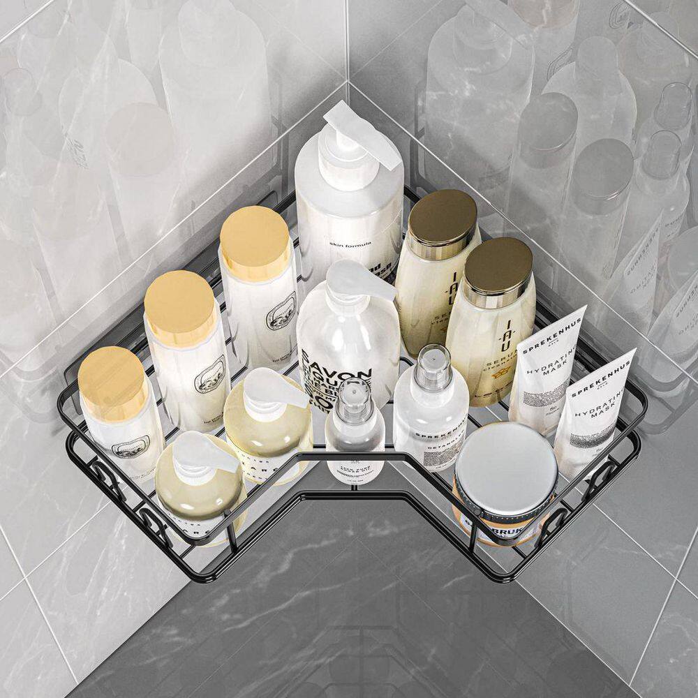 Dracelo 2-Pack Adhesive Stainless Steel Corner Shower Caddy Organizer Shelf with 8 hooks B09NBFH36P