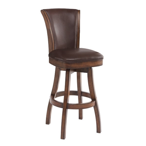 Wooden Counter Stool with Swivel Leatherette Seat and Backrest， Brown