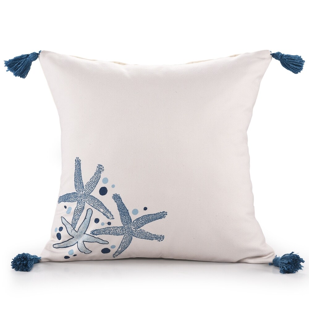 Sevita Dark Blue/White Coastal Starfish Patterned Polyester Throw Pillow  20\