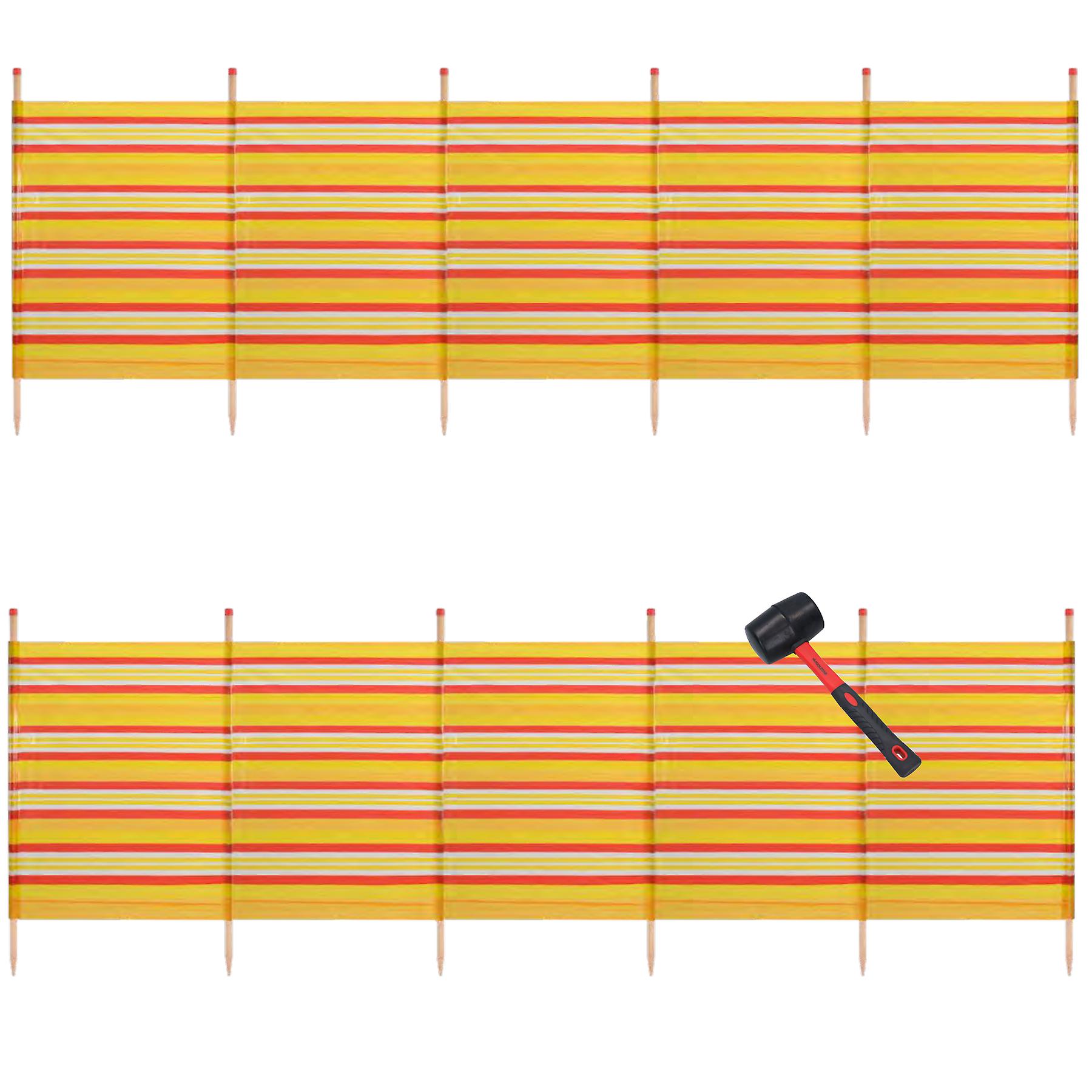 2 PACK 6 Pole Windbreak and Mallet Beach Shelter 1.5m by 3.7m Screen Stripe