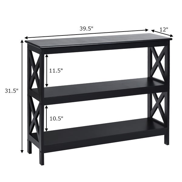 Costway 3-Tier Console Table x-Design Bookshelf Sofa Side Accent Table - 39.5'' x 12'' x 31.5''