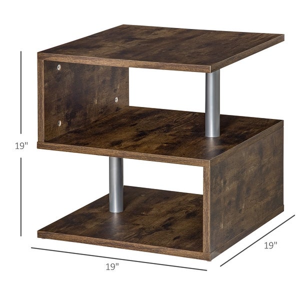 HomCom Industrial Modern 3-Tier Side Table or End Desk with Unique S-Shaped Design and 3 Shelves for Storage and Display