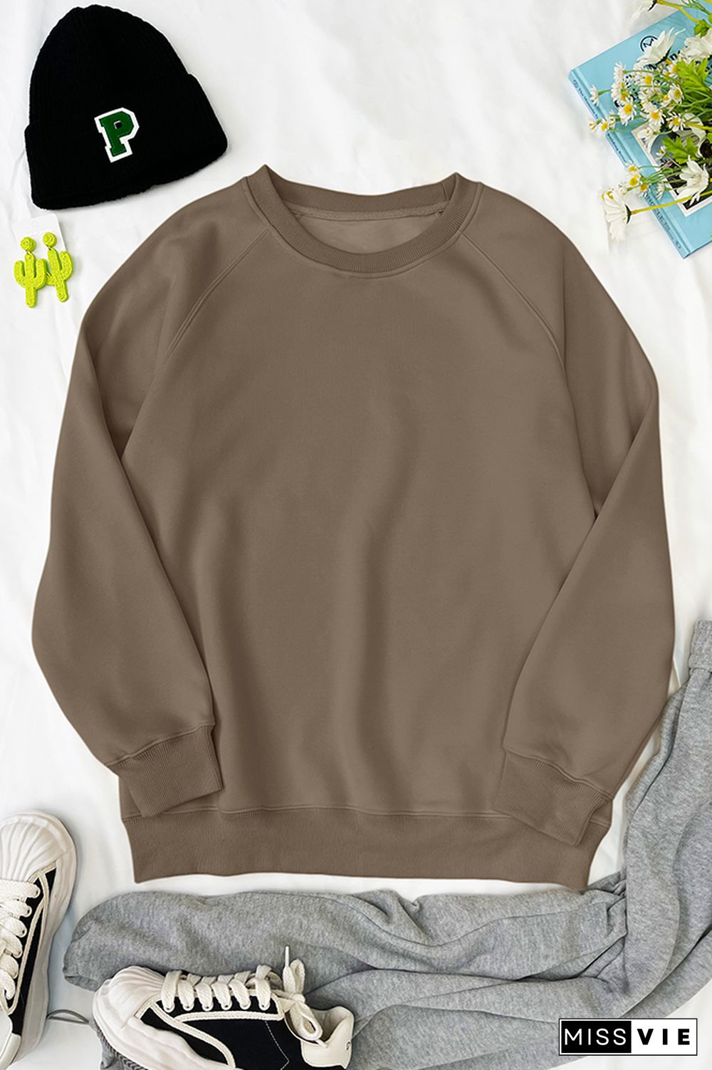 Plain Oversized Fleece Lining Pullover Sweatshirts