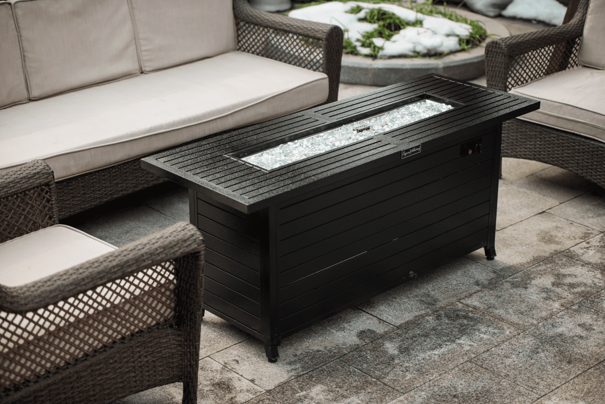 Gardenry 57in Outdoor Gas Propane Fire Pits Table, Aluminum, 50000BTU Firepit Fireplace Dinning Table with Lid, Fire Glass, Retangular, ETL Certification, for Garden Backyard Deck Patio-hammered blac