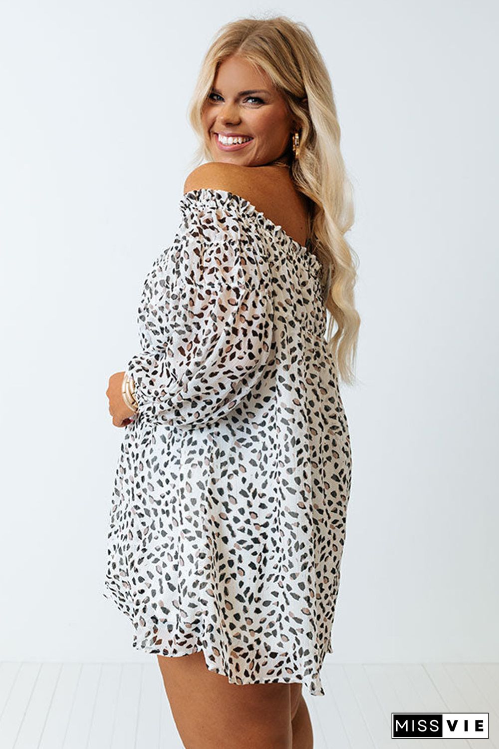 Cheetah Spotted Plus Size Off Shoulder Blouse