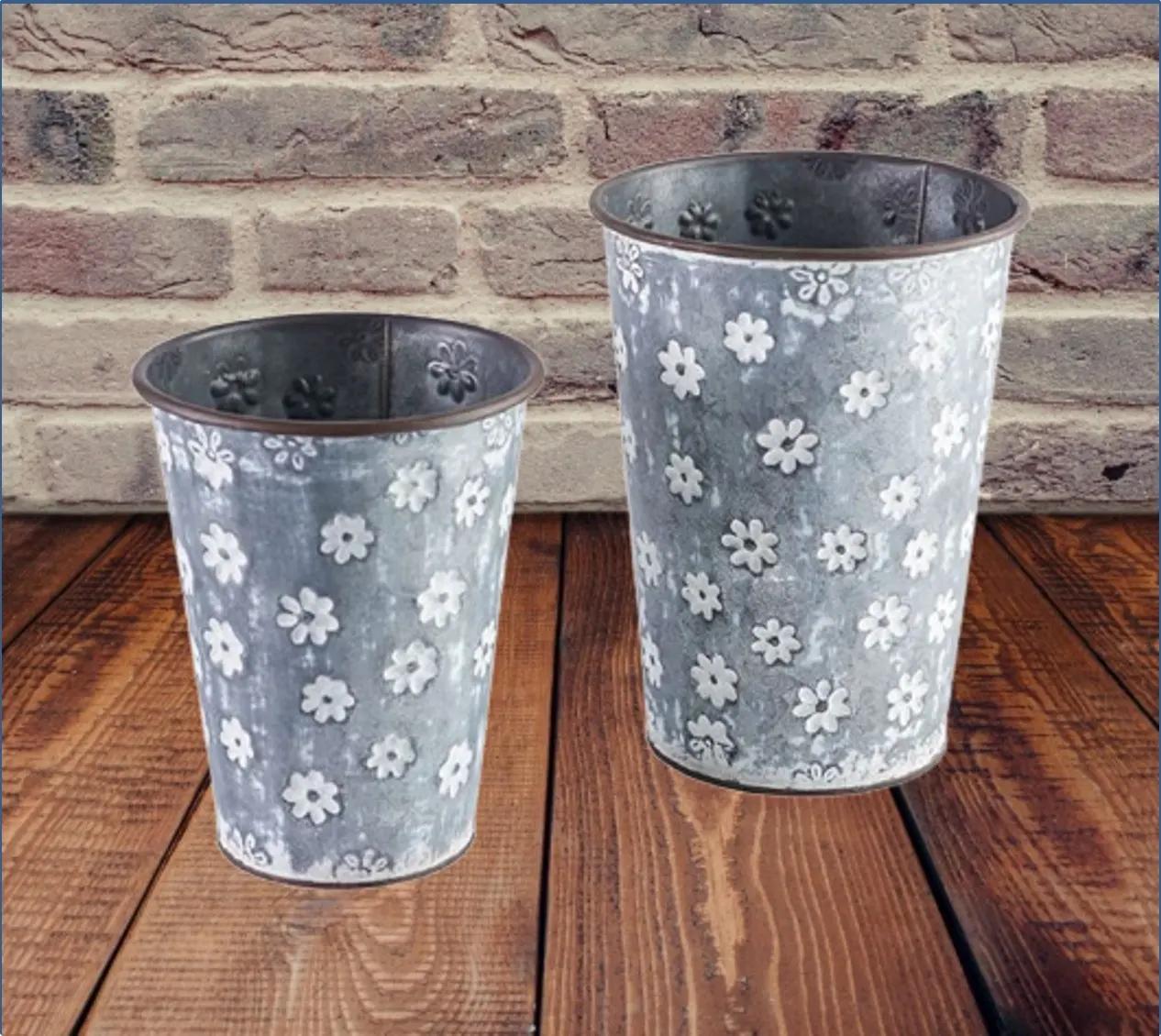 Stackable customised metal galvanised french flower bucket for home and garden decor