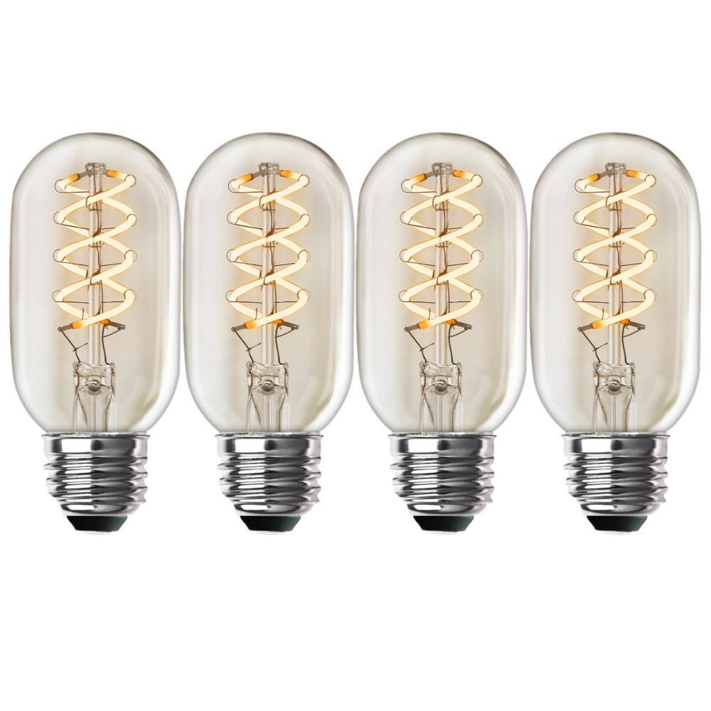 Feit Electric 40-Watt Equivalent T14 Dimmable Spiral Filament Clear Glass E26 Vintage Edison LED Light Bulb Soft White (4-Pack) T1440SCL927CAHDRP4