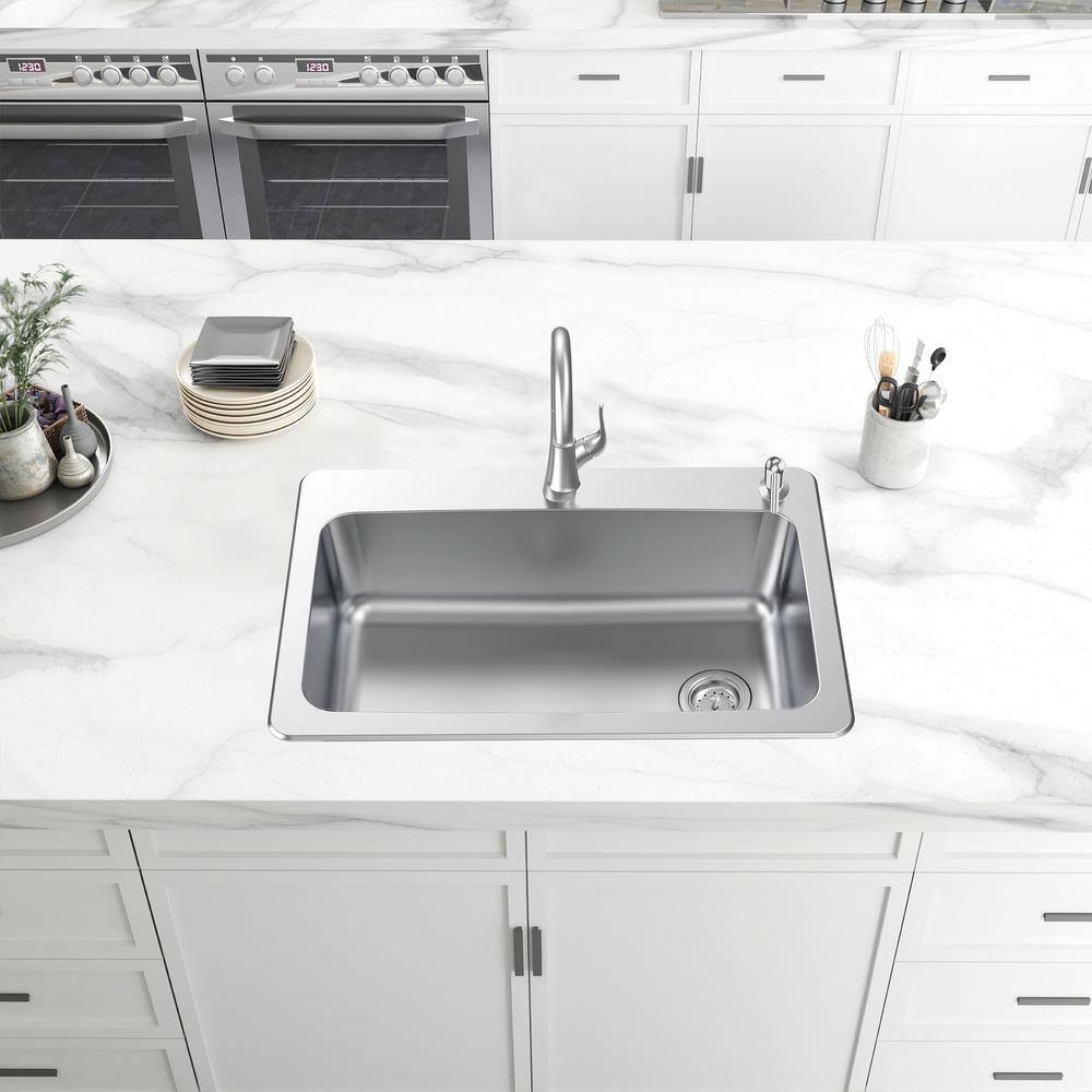 Glacier Bay 33 in. All-in-One Drop-InUndermount 18G Stainless Steel Single Bowl Kitchen Sink with Right Drain with Pull-Down Faucet VT3322D1