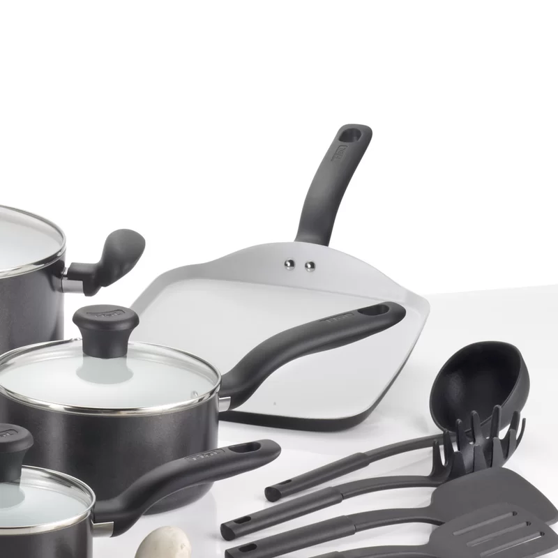 T-fal Initiatives Nonstick Aluminum Cookware Set and Cooking Utensils， 16 piece