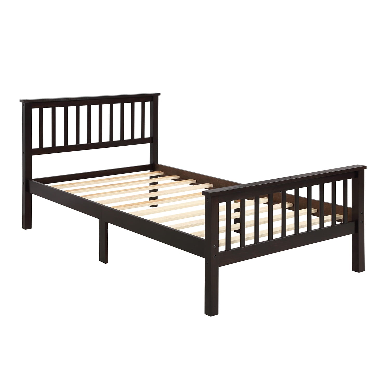 uhomepro Twin Bed Frame No Box Spring Needed, Wood Platform Bed Frame with Headboard and Footboard, Strong Wooden Slats, Twin Bed Frames for Kids, Adults, Modern Bedroom Furniture, Espresso