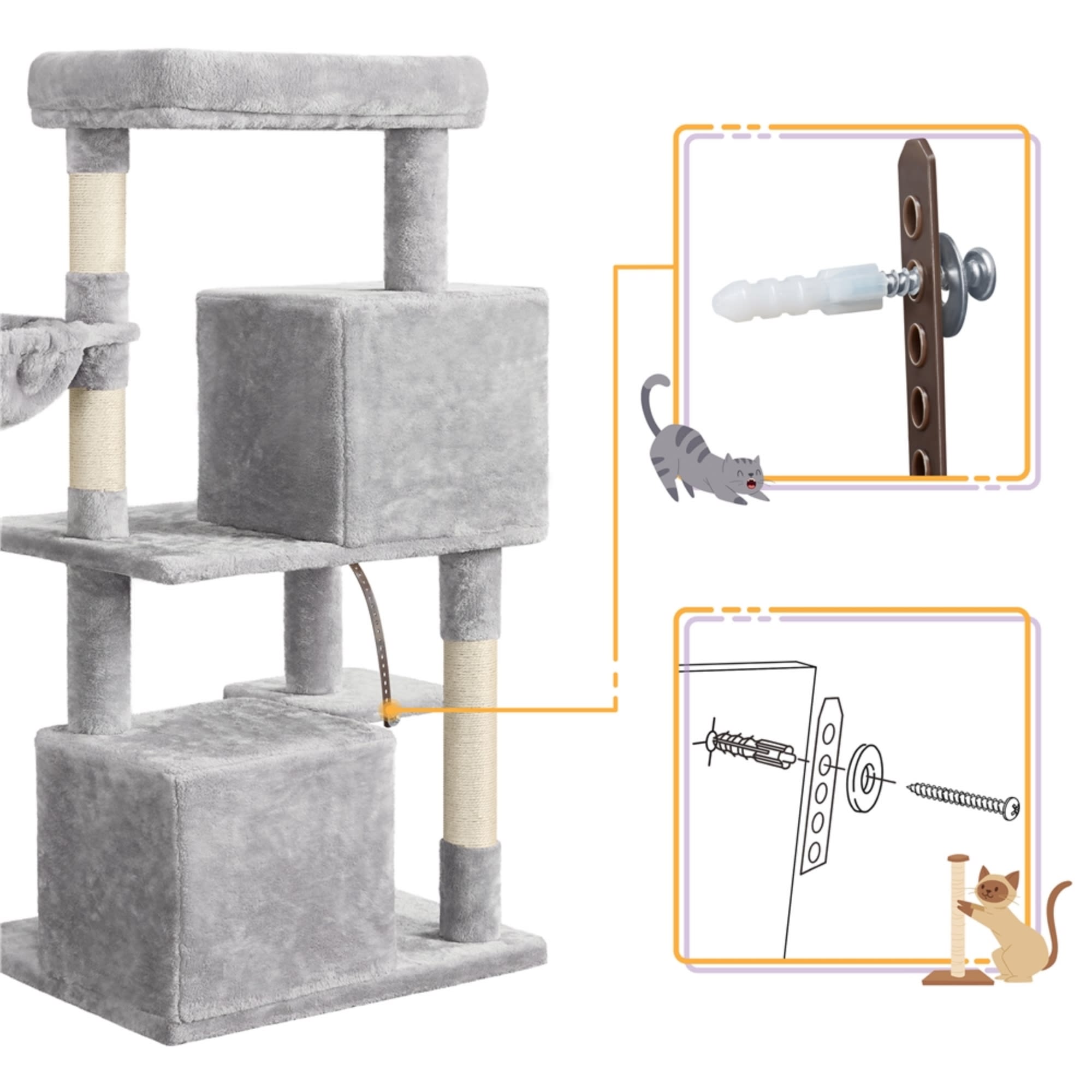 Topeakmart Light Gray Cat Tree with Two Condos， 46.5