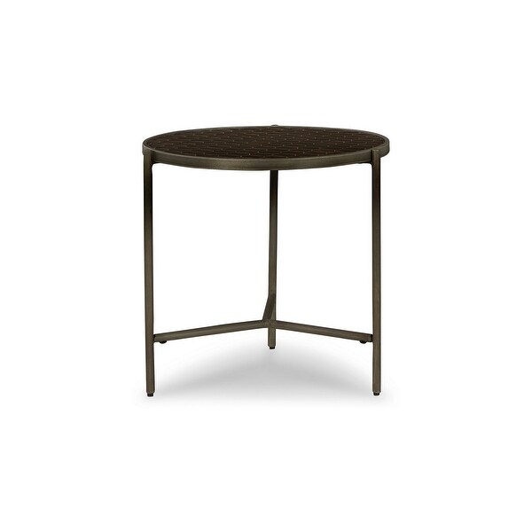 Gus 23 Inch Modern Side End Table， Round Honeycomb Top， Brown Wood， Metal