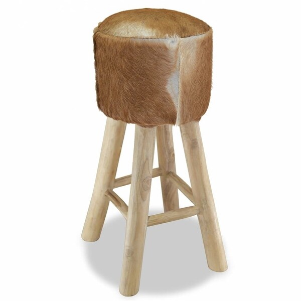 Bar Stool Real Leather and Solid Teak Wood Handmade