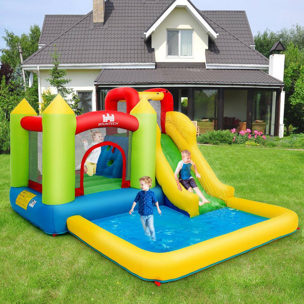 Gymax 138 in. x 110.5 in. x 75 in. Cloth Yellow Outdoor Inflatable Bounce House Water Slide Climb Bouncer Pool GYM04200