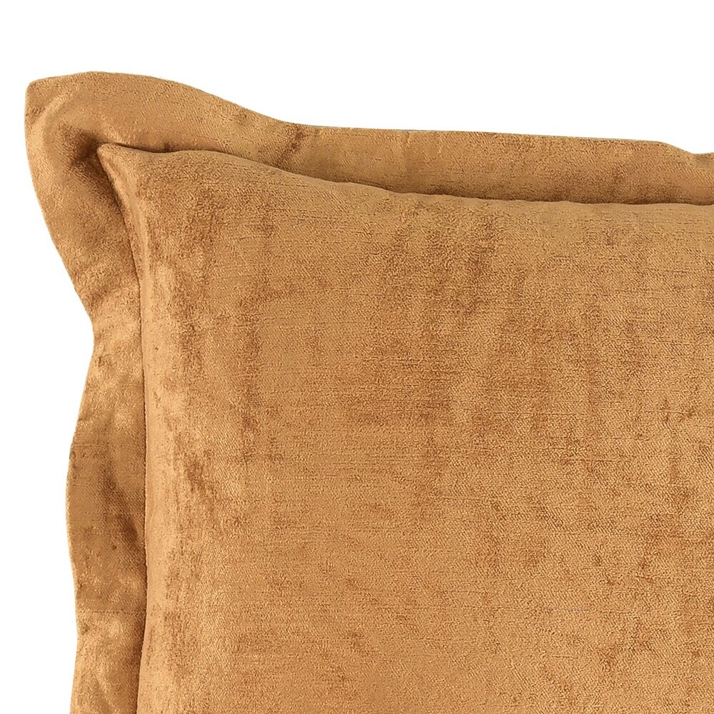 Brad 22 Inch Square Velvet Decorative Throw Pillow  Flanged  Harvest Gold