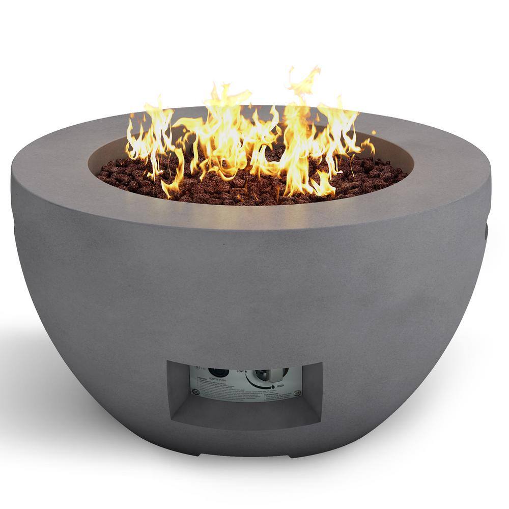 KANTE 25 in. W x 13.4 in. H Outdoor Round Concrete Metal Propane Gas Modern Smokeless Bowl Fire Pit Table in Natural Finish CT-GFP-B01-81921