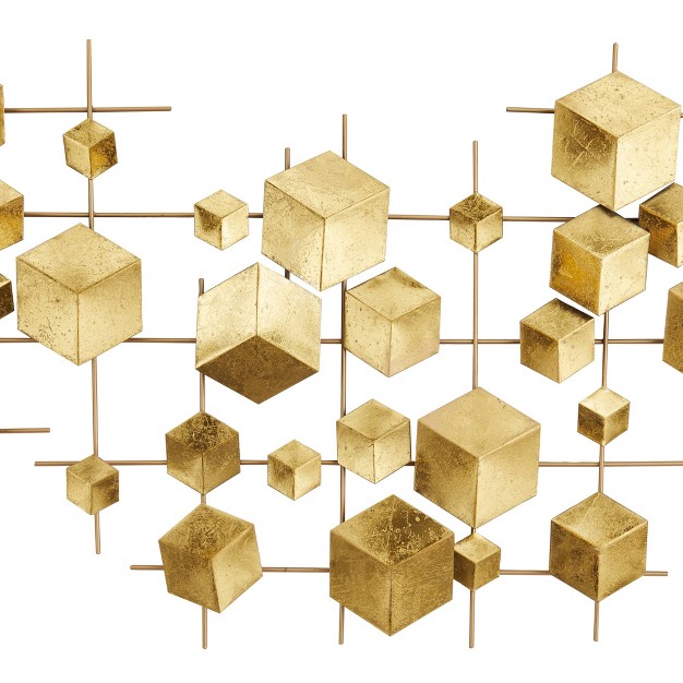 Metal Geometric 3d Cube Relief Wall Decor Gold Cosmoliving By Cosmopolitan