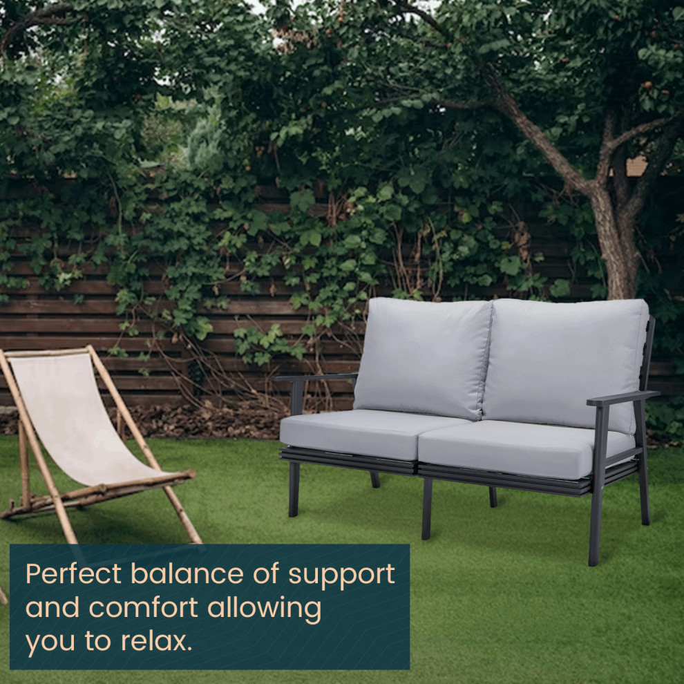 Leisuremod Walbrooke Patio Loveseat With Black Aluminum Frame   Transitional   Outdoor Loveseats   by LeisureMod  Houzz