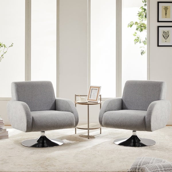 Modern Linen Swivel Accent Lounge Chair with Round Metal Base