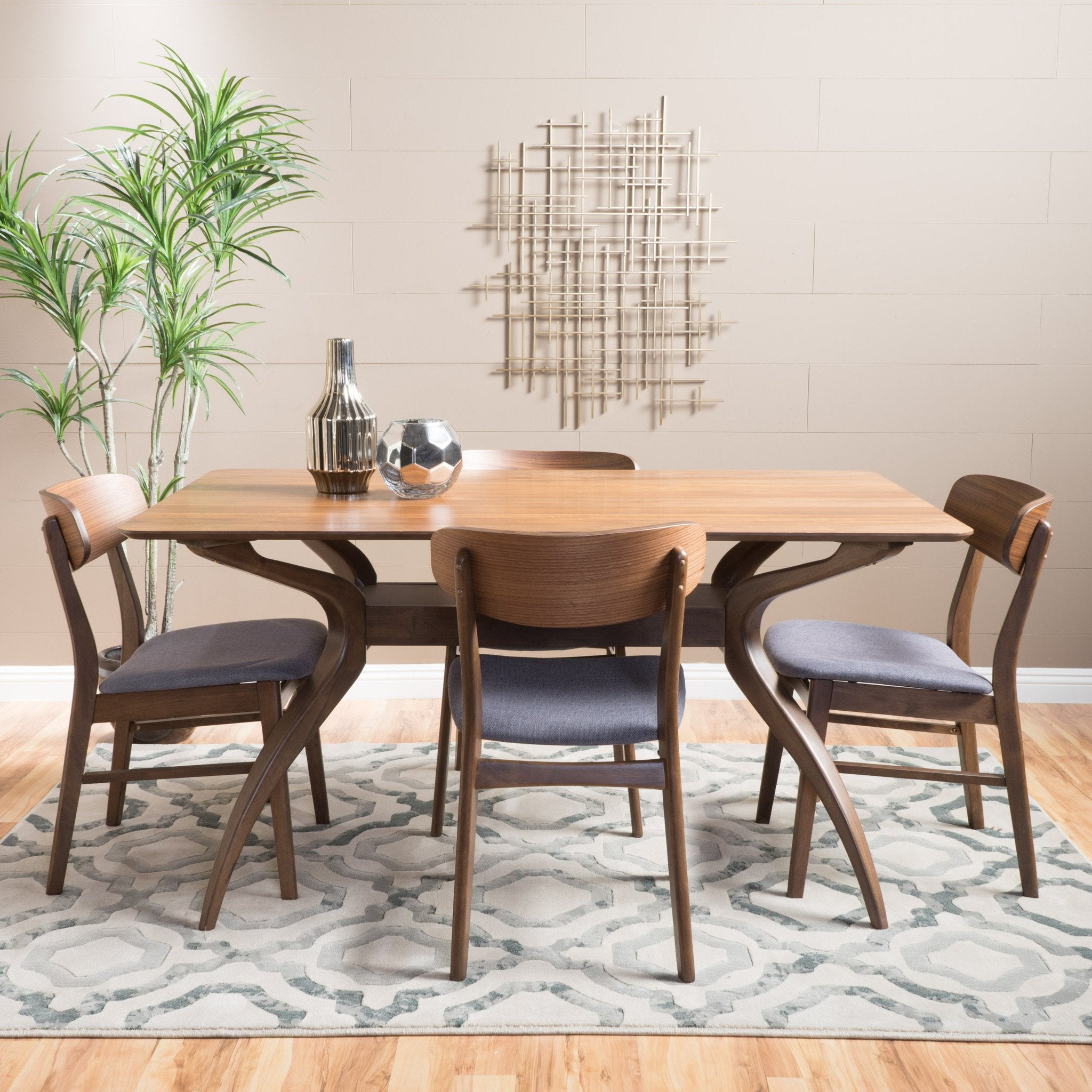 Leona Mid-Century Modern 5 Piece Dining Set