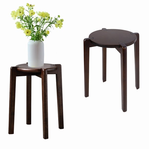 2/4Pcs Solid Wood Stools Backless Chair Side Table Plant Stand 17.7