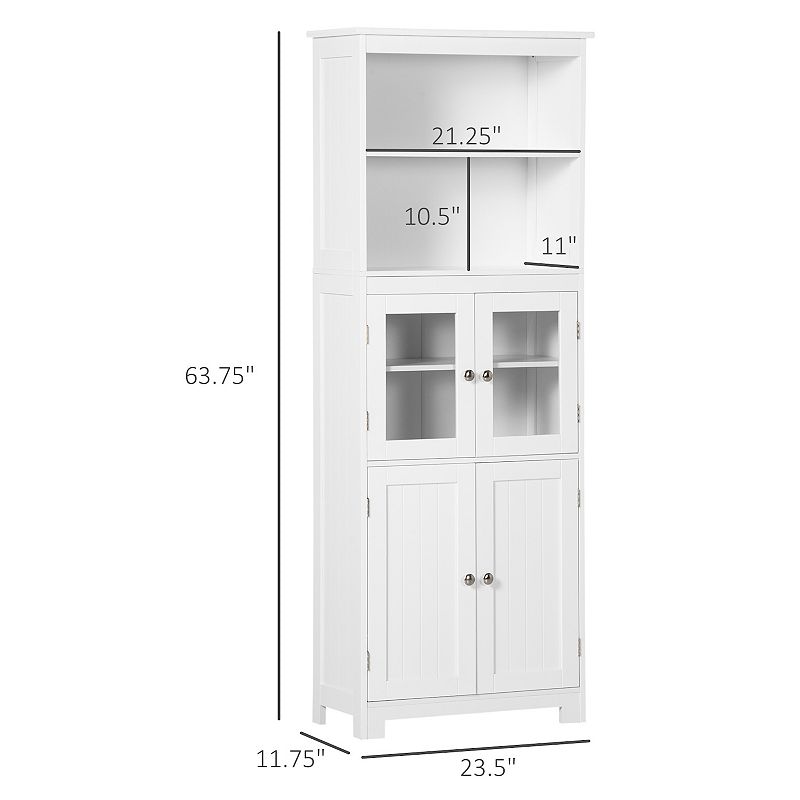 HOMCOM 63 Small Buffet with Hutch， 4-Door Kitchen Pantry， Freestanding Storage Cabinet with Adjustable Shelf for Dining Room， Living Room， White