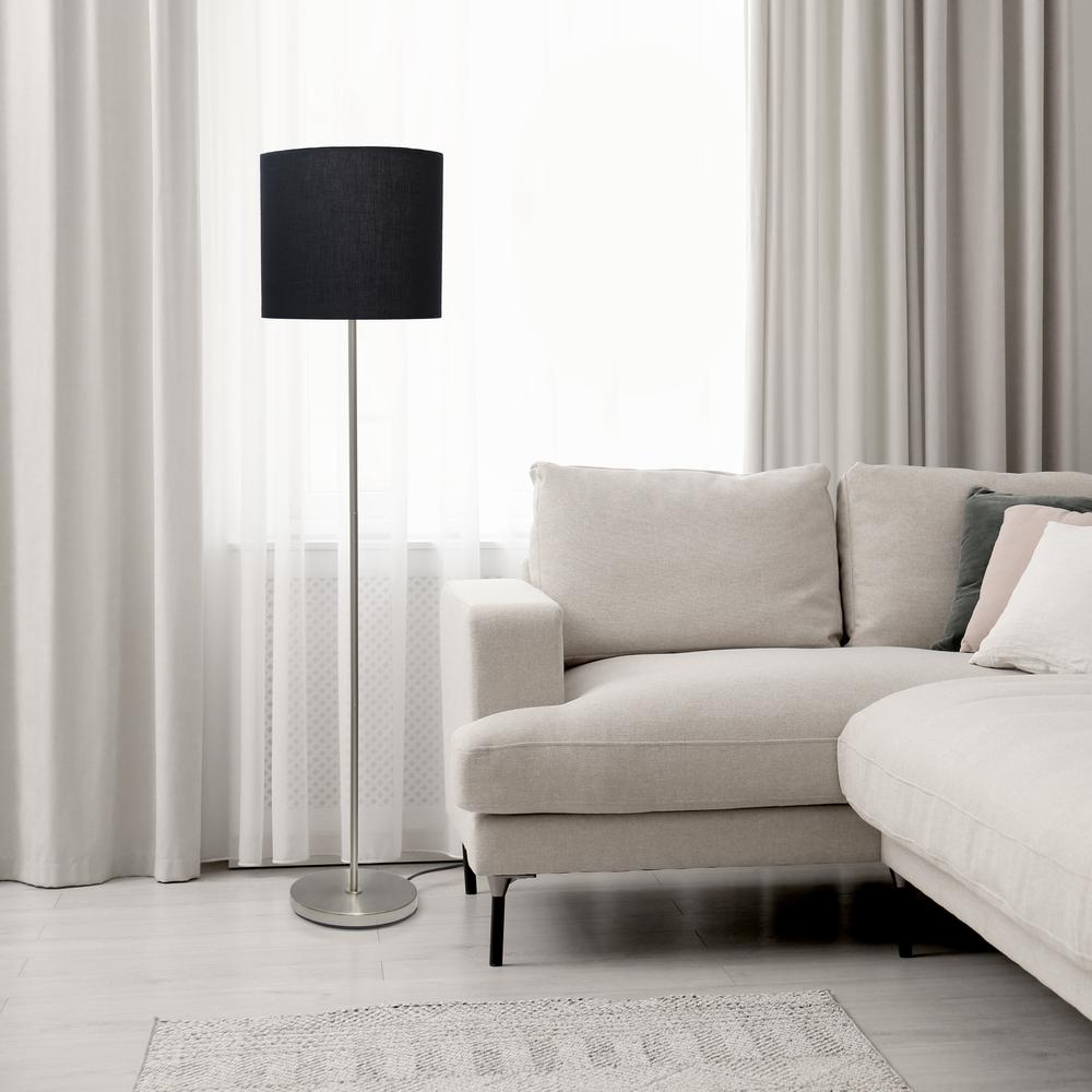 Simple Designs Brushed Nickel Drum Shade Floor Lamp, Black