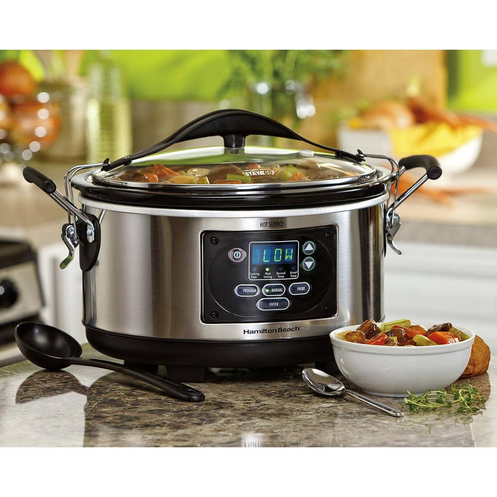 Hamilton Beach Set and Forget 6 Qt. Stainless Steel Programmable Slow Cooker with Temperature Probe 33967