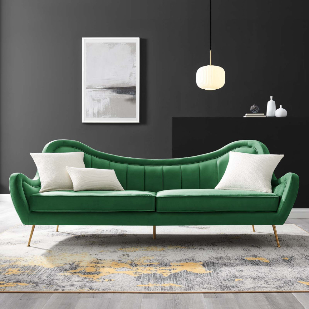 Cheshire Channel Tufted Velvet Sofa   Midcentury   Sofas   by Modway  Houzz