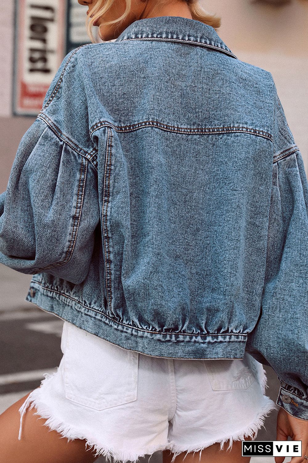 Plain Open Button Pocket Oversize Denim Jackets