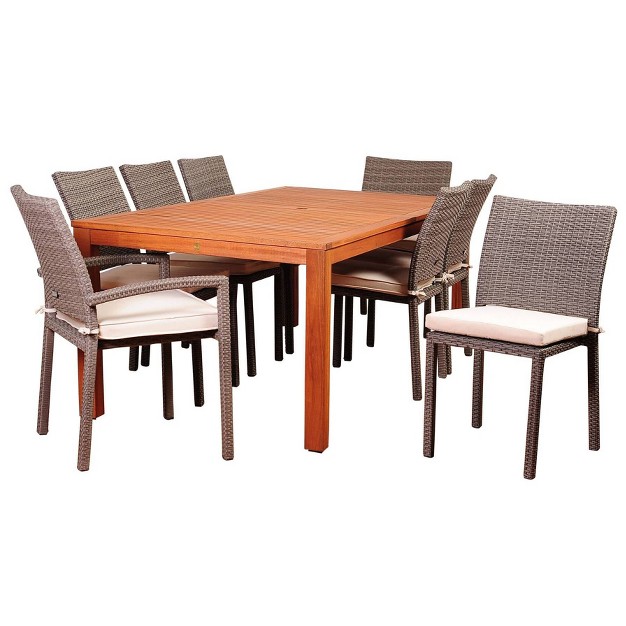 Vienna 9pc Patio Eucalyptus Wood Wicker Dining Set International Home Miami