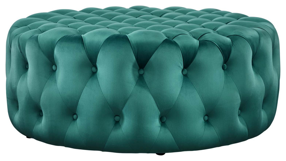 Round Ottoman Accent Tufted Chair  Black  Velvet  Modern  Lounge Hospitality   Contemporary   Footstools And Ottomans   by House Bound  Houzz