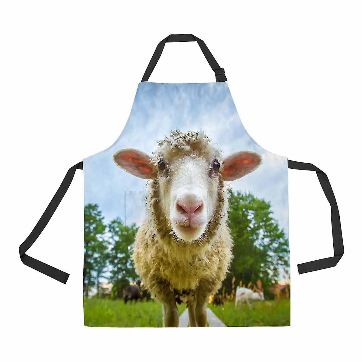 Sheep Looking At The Camera Unisex Adjustable Bib Apron With Pockets For Commercial Restaurant And Home Kitchen Use