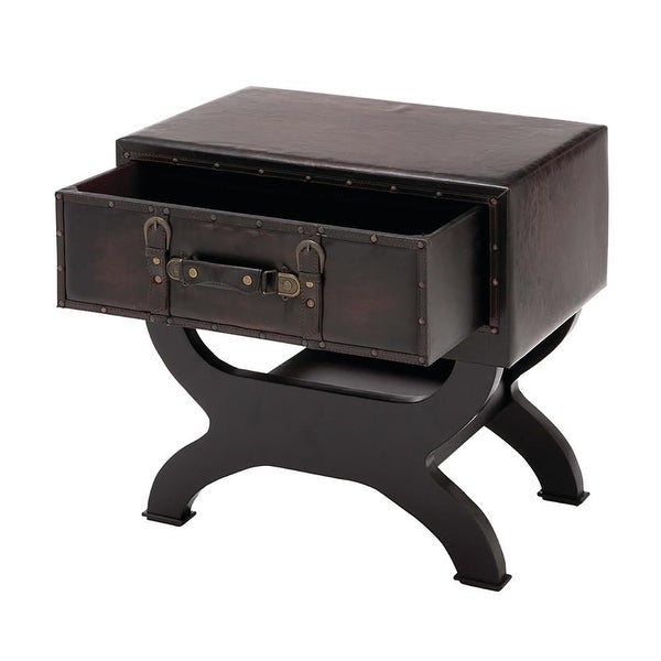 Vintage Wood Leatherette Suitcase Accent Table