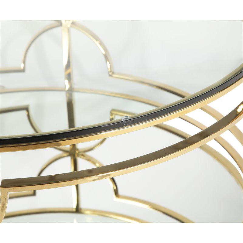 Pangea Home Edward Metal Round Coffee Table with Glass in Polished Gold   Contemporary   Coffee Tables   by Homesquare  Houzz