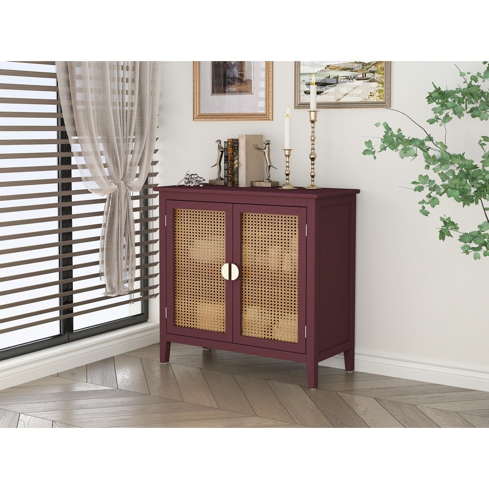 Wooden 2 Door Naturel Rattan Cabinet   31.5\