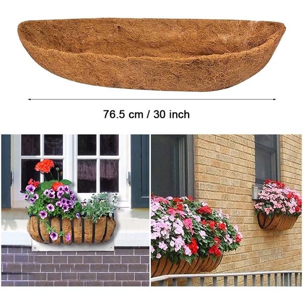 2 Pcs 30" Trough Coco Fiber Replacement Liner, Pre-Formed Window Basket Coco Liner, Natural Coconut Coir Planter for Wall Hanging Basket, Window Box, Flower Pot, Fence, Railing