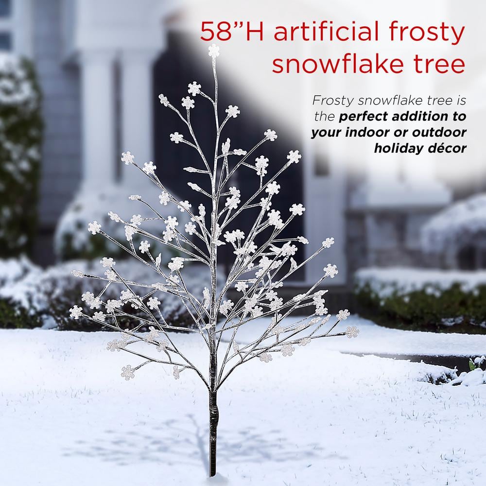 Alpine Corporation 58 in. Tall Frosty Christmas Snowflake Tree with Cool White LED Lights LAN252L