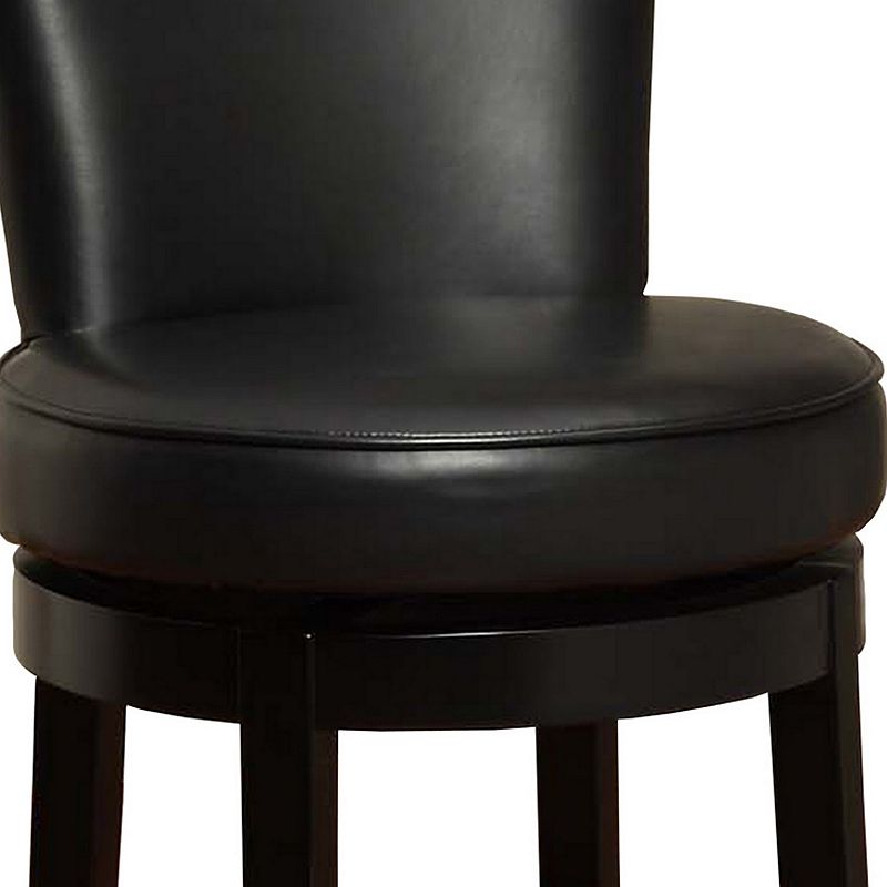 26 Inch Leatherette Swivel Barstool with Flared Legs， Black