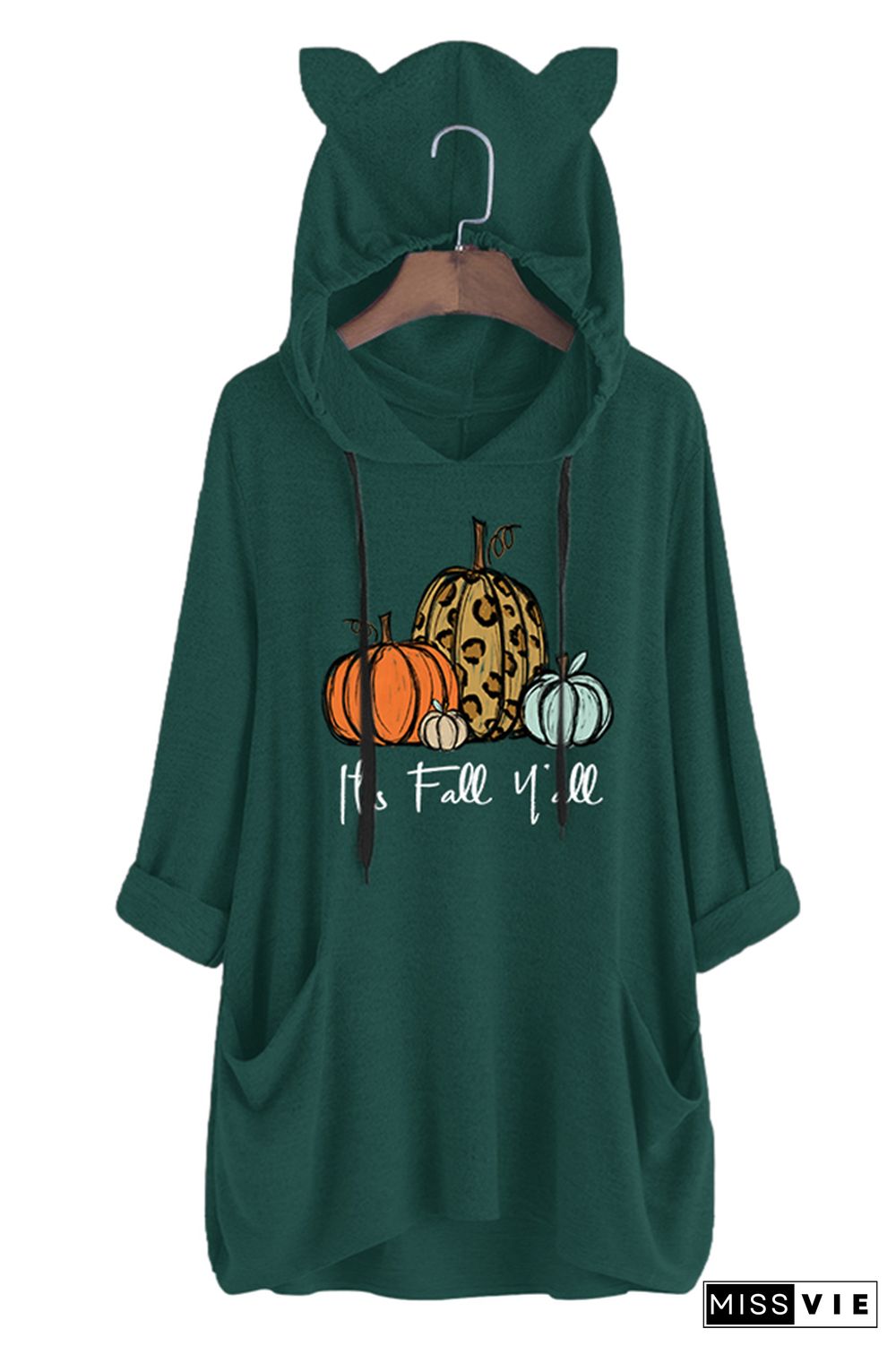 Pumpkin Fall Print Pockets Hooded Dress Wholesale