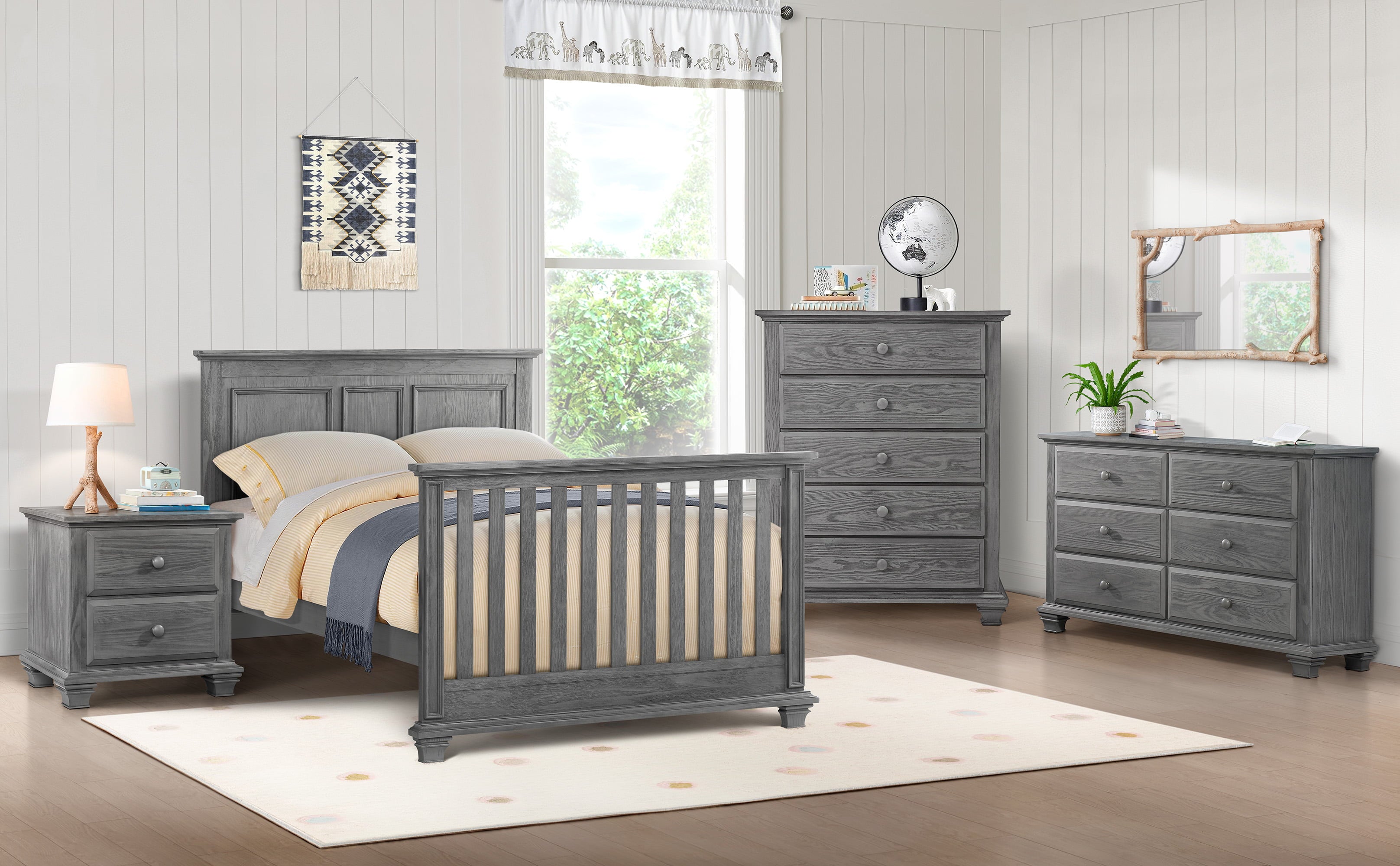 Oxford Baby Kenilworth 4-in-1 Convertible Crib, Graphite Gray, GREENGUARD Gold Certified, Wooden Crib